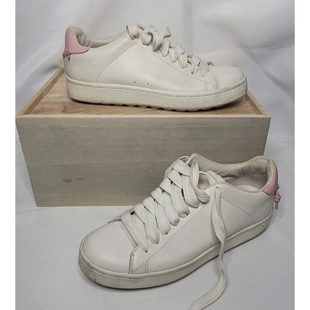 Coach- Women's white athletic trainer shoes- pink accent- size 8.5
